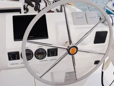 Cockpit of Instigator, a Fountaine Pajot Tanna 47 catamaran at Road Town, British Virgin Islands
