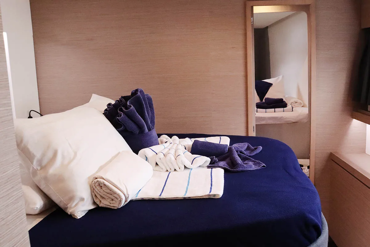 Cabin on Instigator, a Fountaine Pajot Tanna 47 catamaran at Road Town, British Virgin Islands