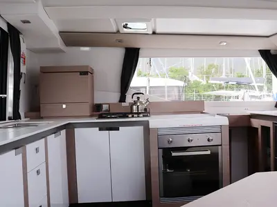 Galley of Instigator, a Fountaine Pajot Tanna 47 catamaran at Road Town, British Virgin Islands