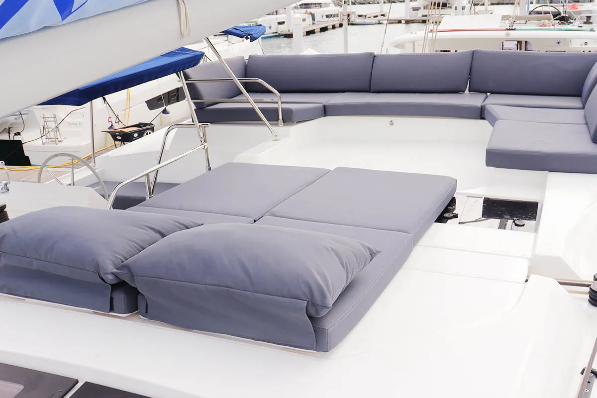 Deck of Instigator, a Fountaine Pajot Tanna 47 catamaran at Road Town, British Virgin Islands