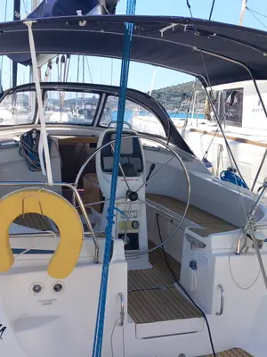Cockpit of Eowyn G, a Bavaria 39 Cruiser sailboat at Grad Trogir, Croatia