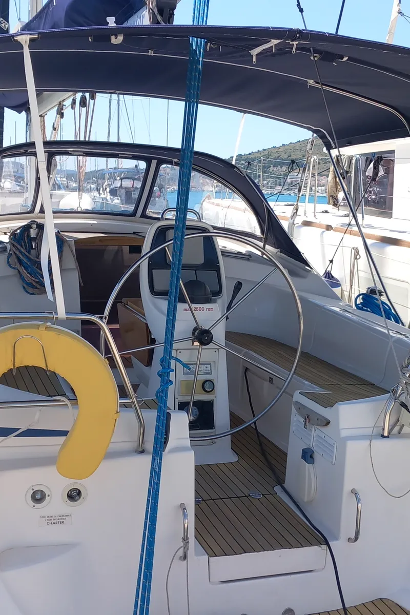 Cockpit of Eowyn G, a Bavaria 39 Cruiser sailboat at Grad Trogir, Croatia