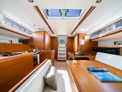 Galley of Juicy Lucy, a Jeanneau Sun Odyssey 519 sailboat at Municipal Unit of Nea Peramos, Greece