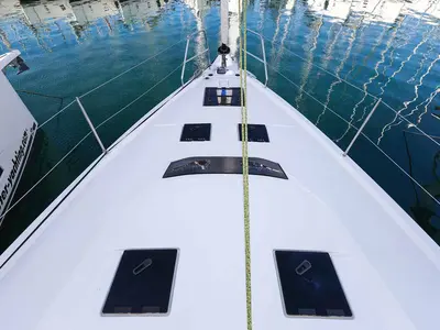 Deck of Kaylani, a Dufour 41 sailboat at Jezera, Croatia