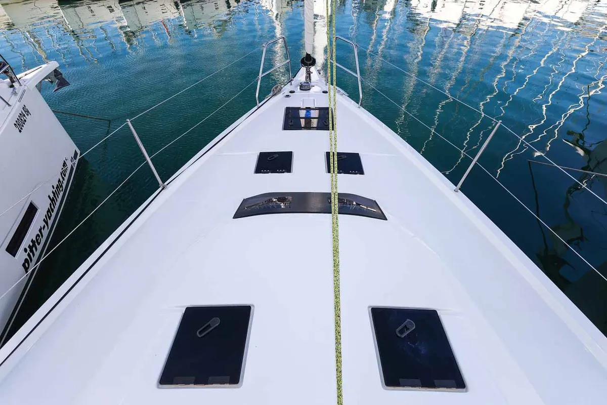 Deck of Kaylani, a Dufour 41 sailboat at Jezera, Croatia