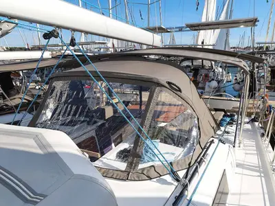 Cockpit of Kaylani, a Dufour 41 sailboat at Jezera, Croatia
