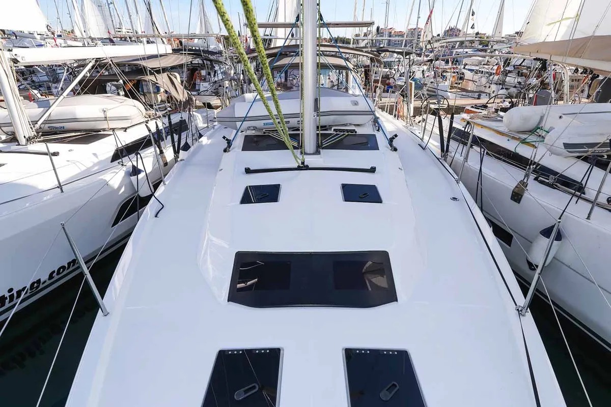 Deck of Kaylani, a Dufour 41 sailboat at Jezera, Croatia