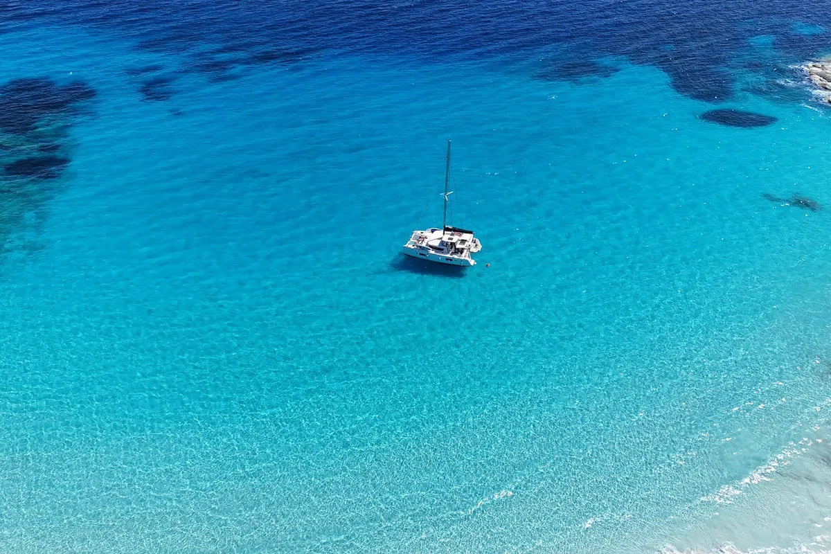 Exterior view of Premium, a Lagoon 42 catamaran at Municipal Unit of Lefkada, Greece