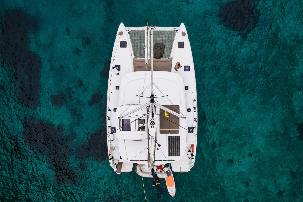 Exterior view of Premium, a Lagoon 42 catamaran at Municipal Unit of Lefkada, Greece