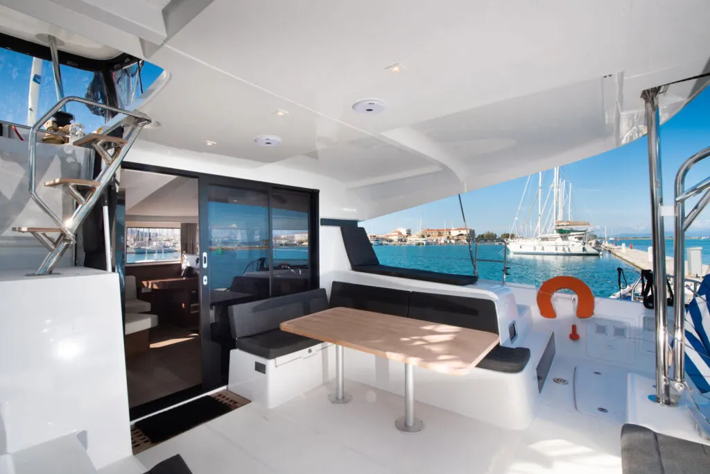 Deck of Premium, a Lagoon 42 catamaran at Municipal Unit of Lefkada, Greece