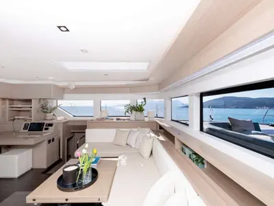 Salon of HAPPY, a Lagoon 55 catamaran at Athens, Greece