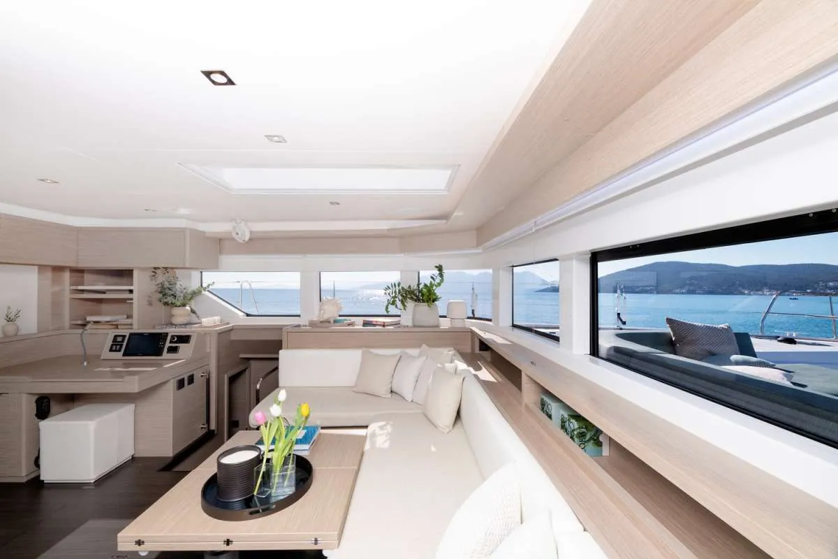 Salon of HAPPY, a Lagoon 55 catamaran at Athens, Greece