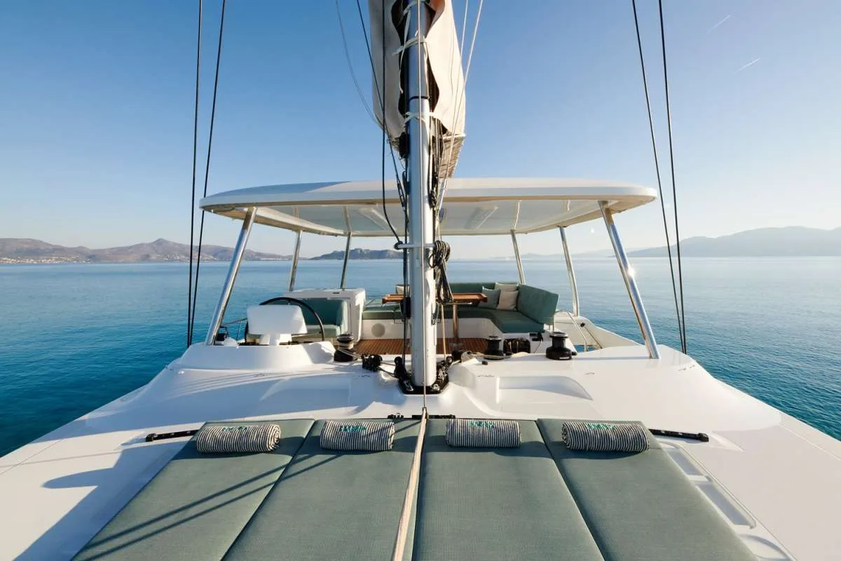 Deck of HAPPY, a Lagoon 55 catamaran at Athens, Greece