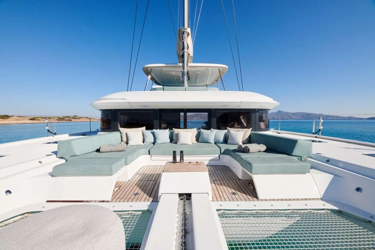 Deck of HAPPY, a Lagoon 55 catamaran at Athens, Greece