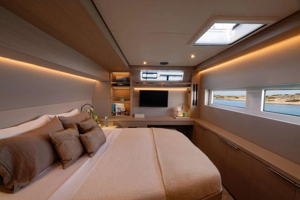 Cabin on HAPPY, a Lagoon 55 catamaran at Athens, Greece