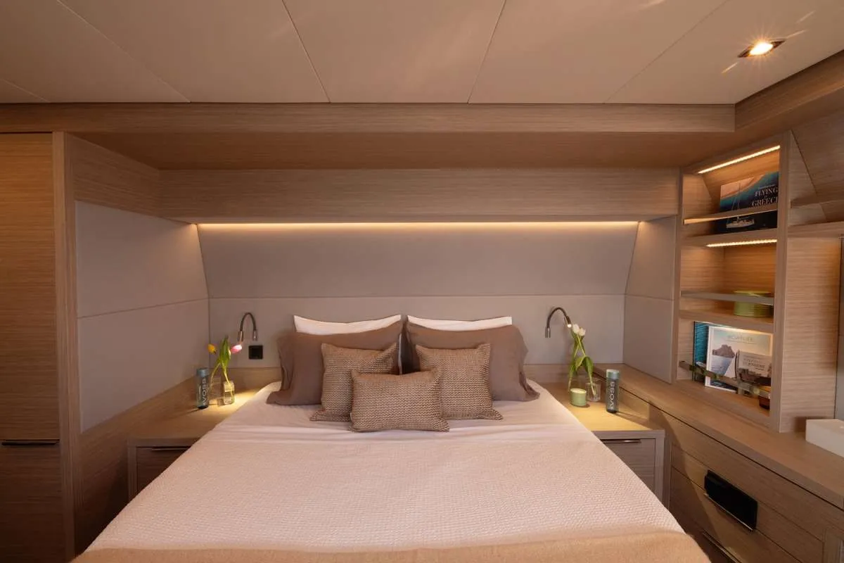 Cabin on HAPPY, a Lagoon 55 catamaran at Athens, Greece