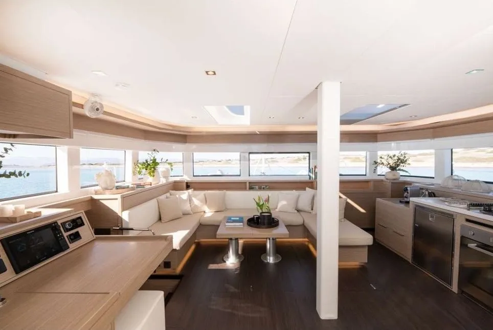 Salon of HAPPY, a Lagoon 55 catamaran at Athens, Greece