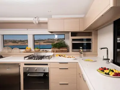 Galley of HAPPY, a Lagoon 55 catamaran at Athens, Greece