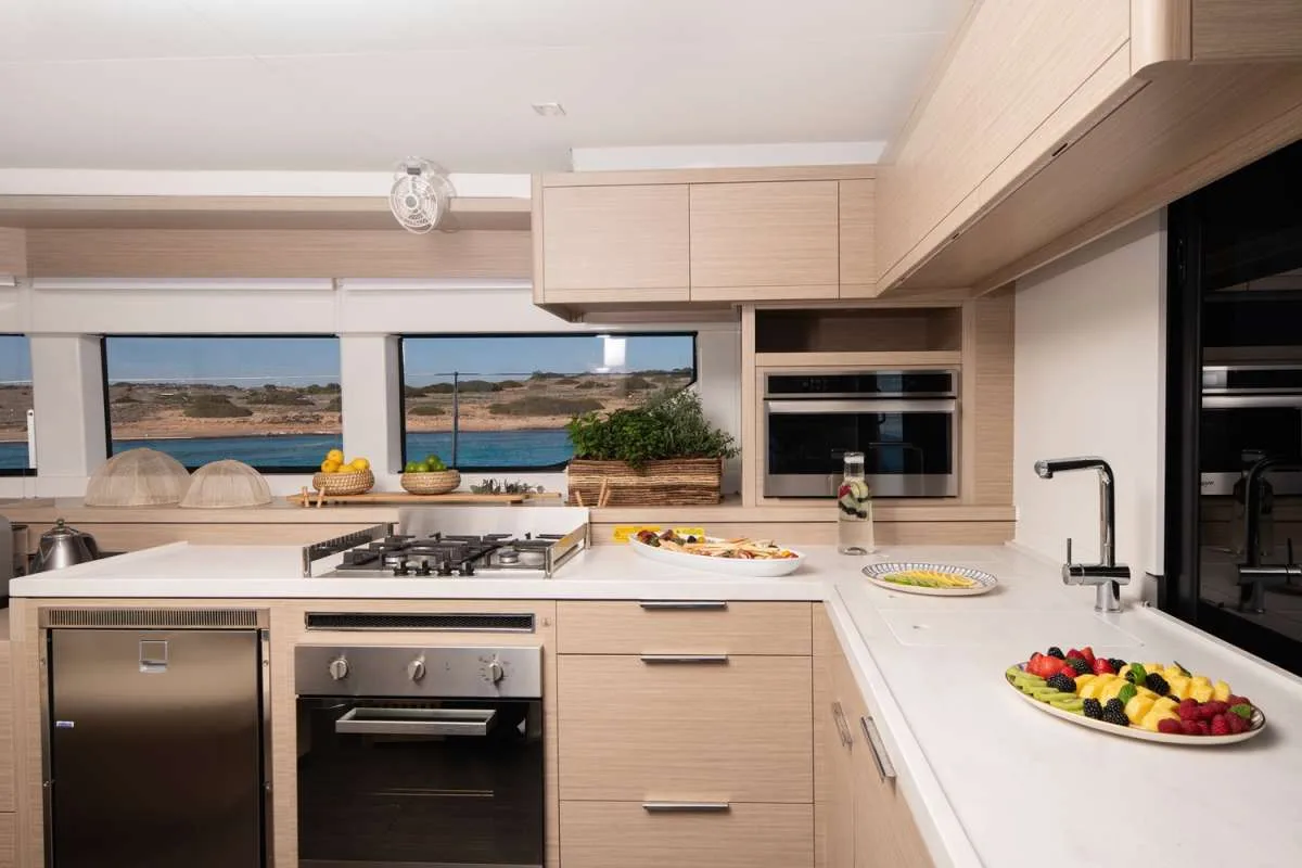 Galley of HAPPY, a Lagoon 55 catamaran at Athens, Greece