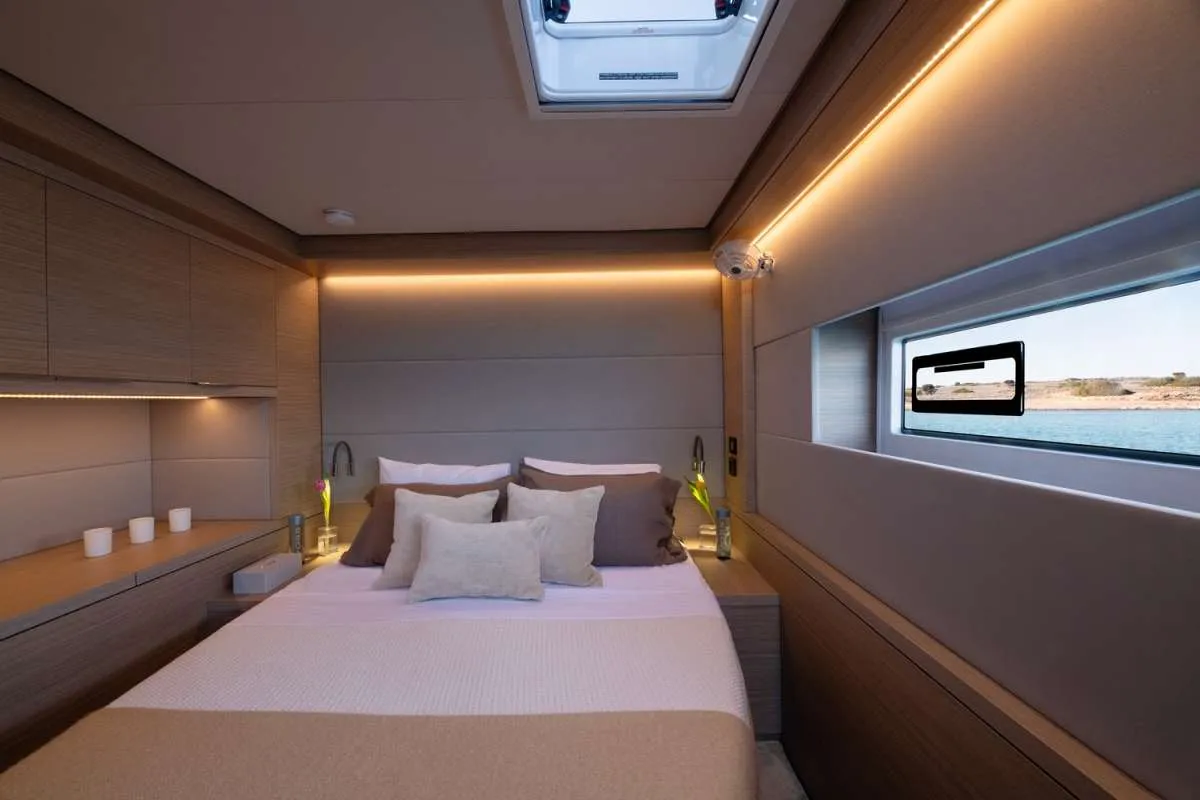 Cabin on HAPPY, a Lagoon 55 catamaran at Athens, Greece