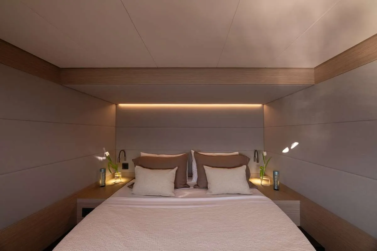 Cabin on HAPPY, a Lagoon 55 catamaran at Athens, Greece