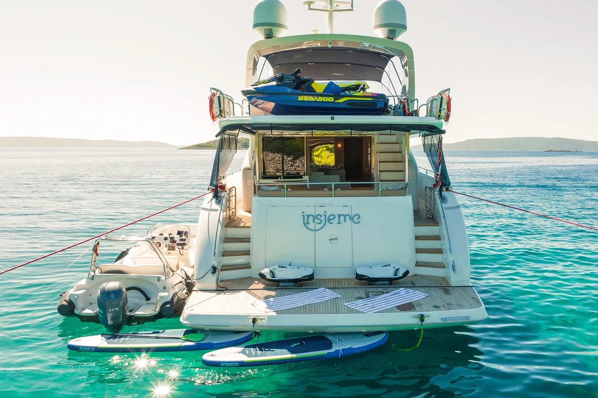 Exterior view of Insieme, a Princess 85 motor yacht at Grad Trogir, Croatia