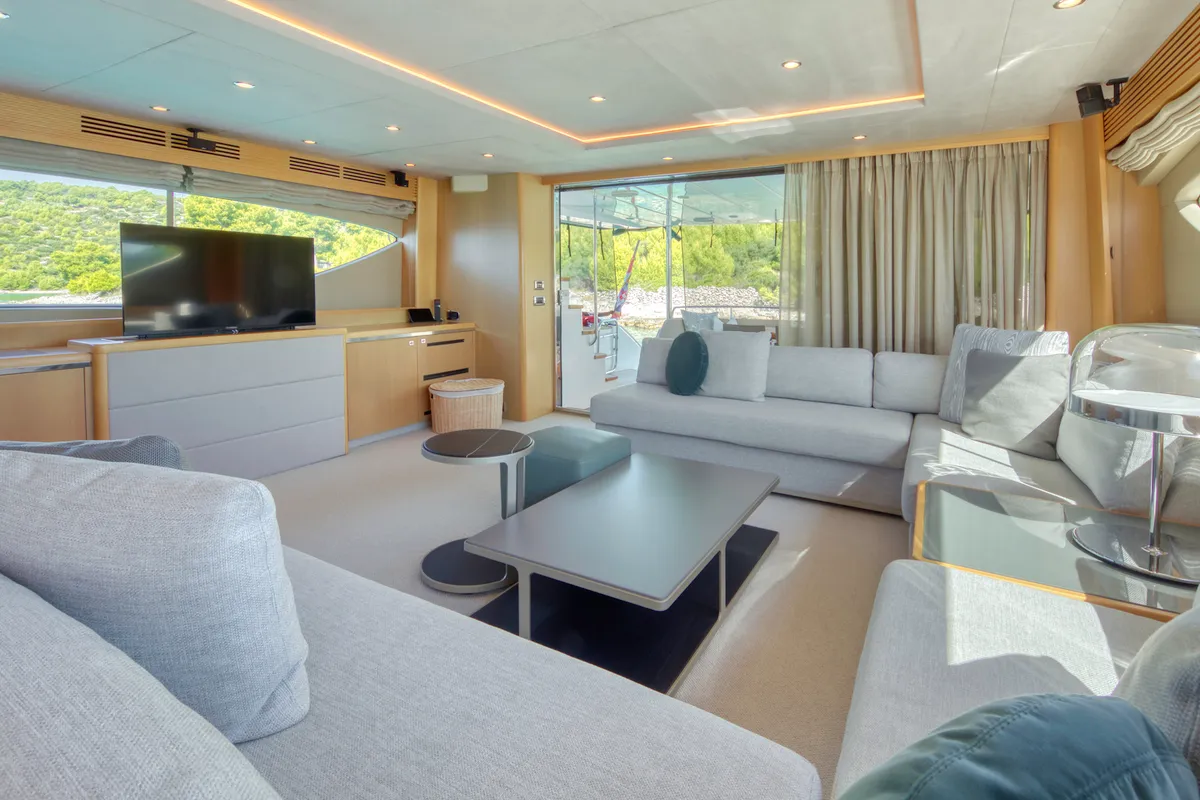 Salon of Insieme, a Princess 85 motor yacht at Grad Trogir, Croatia