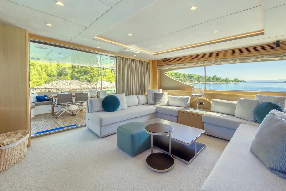 Salon of Insieme, a Princess 85 motor yacht at Grad Trogir, Croatia