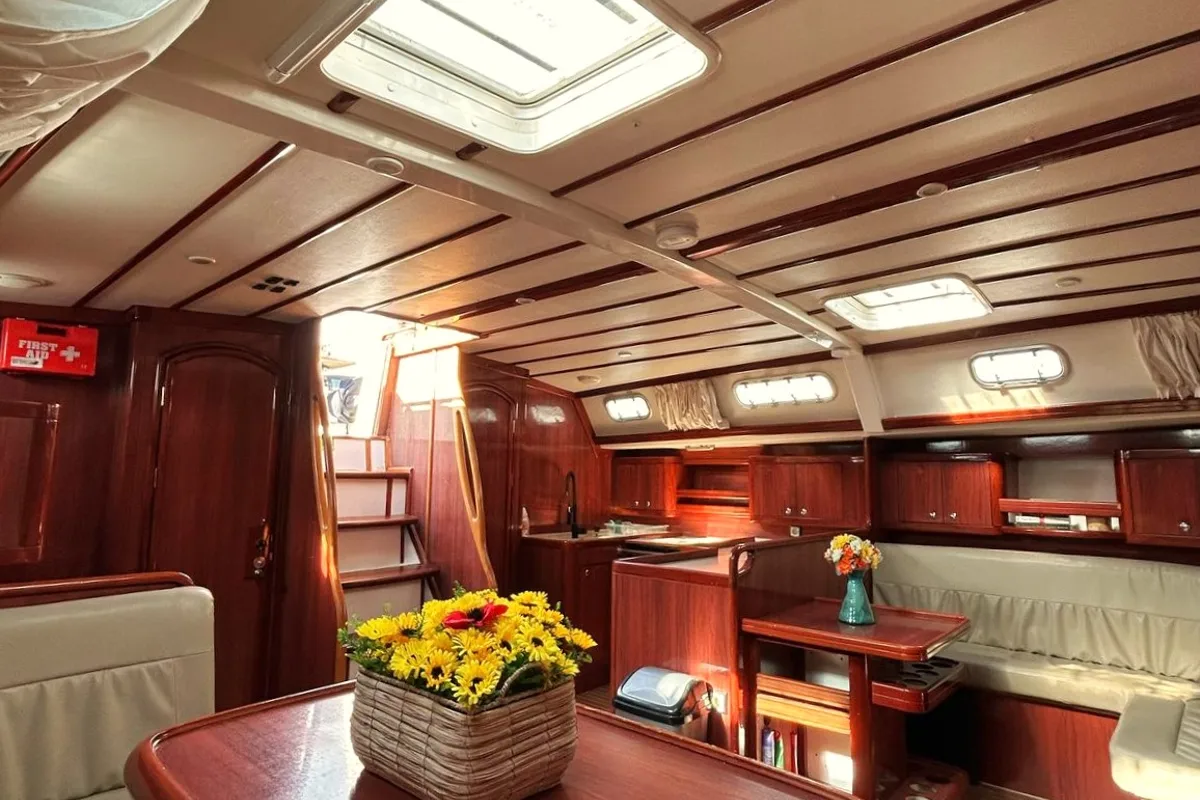 Salon of OSY VI, a Ocean Star 56.1 sailboat at Athens, Greece