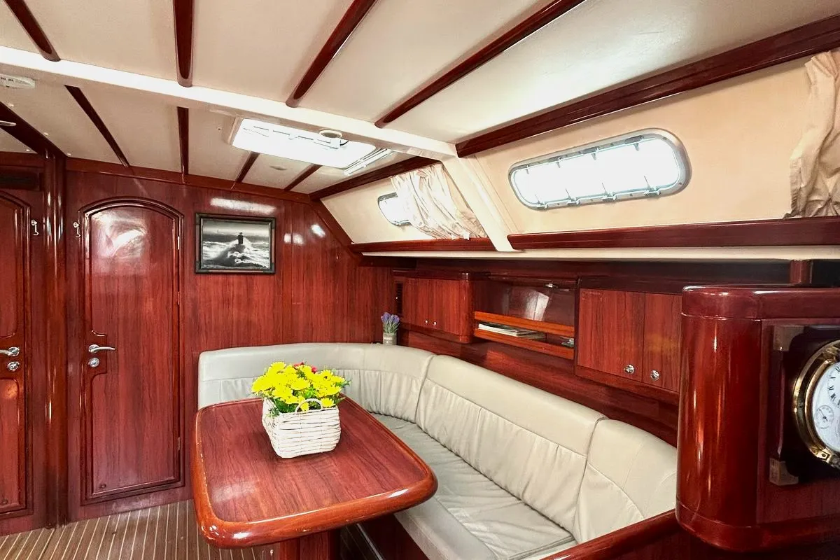 Salon of OSY VI, a Ocean Star 56.1 sailboat at Athens, Greece