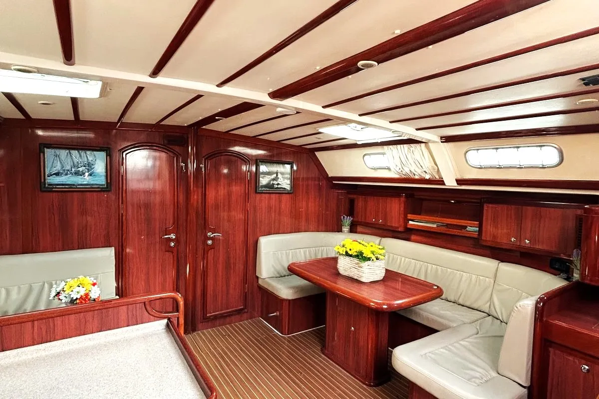 Salon of OSY VI, a Ocean Star 56.1 sailboat at Athens, Greece