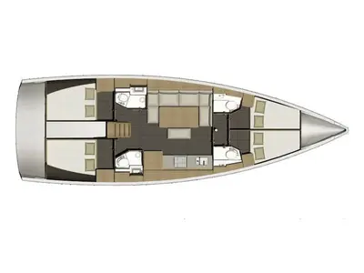 Floor plan of Gerry, a Dufour 460 Grand Large sailboat at Kalkara, Malta