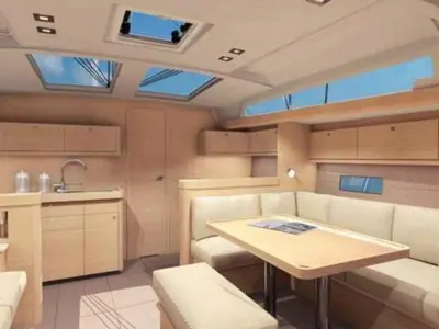 Salon of Gerry, a Dufour 460 Grand Large sailboat at Kalkara, Malta