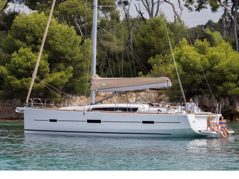 Exterior view of Gerry, a Dufour 460 Grand Large sailboat at Kalkara, Malta