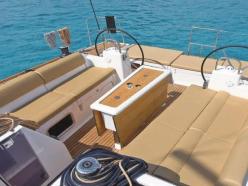 Cockpit of Gerry, a Dufour 460 Grand Large sailboat at Kalkara, Malta