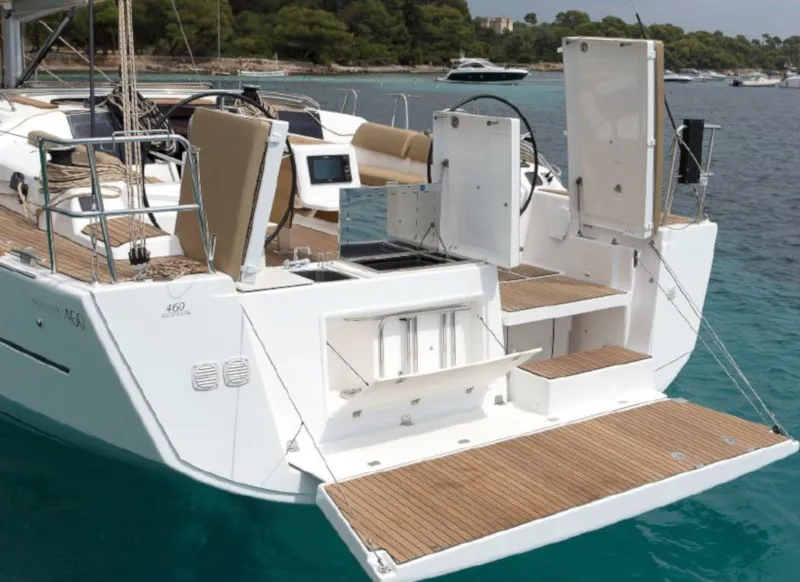 Deck of Gerry, a Dufour 460 Grand Large sailboat at Kalkara, Malta