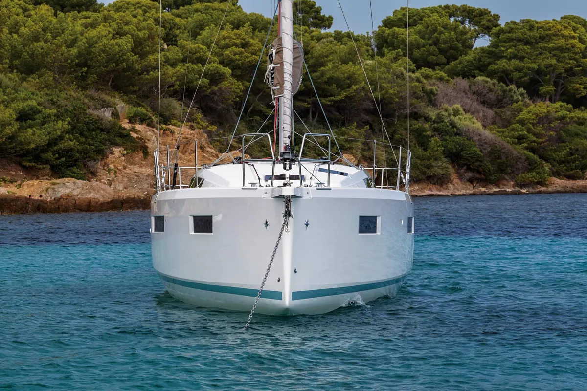 Exterior view of Martha, a Jeanneau Sun Odyssey 410 sailboat at Municipal Unit of Lefkada, Greece
