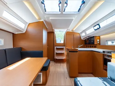 Salon of Martha, a Jeanneau Sun Odyssey 410 sailboat at Municipal Unit of Lefkada, Greece
