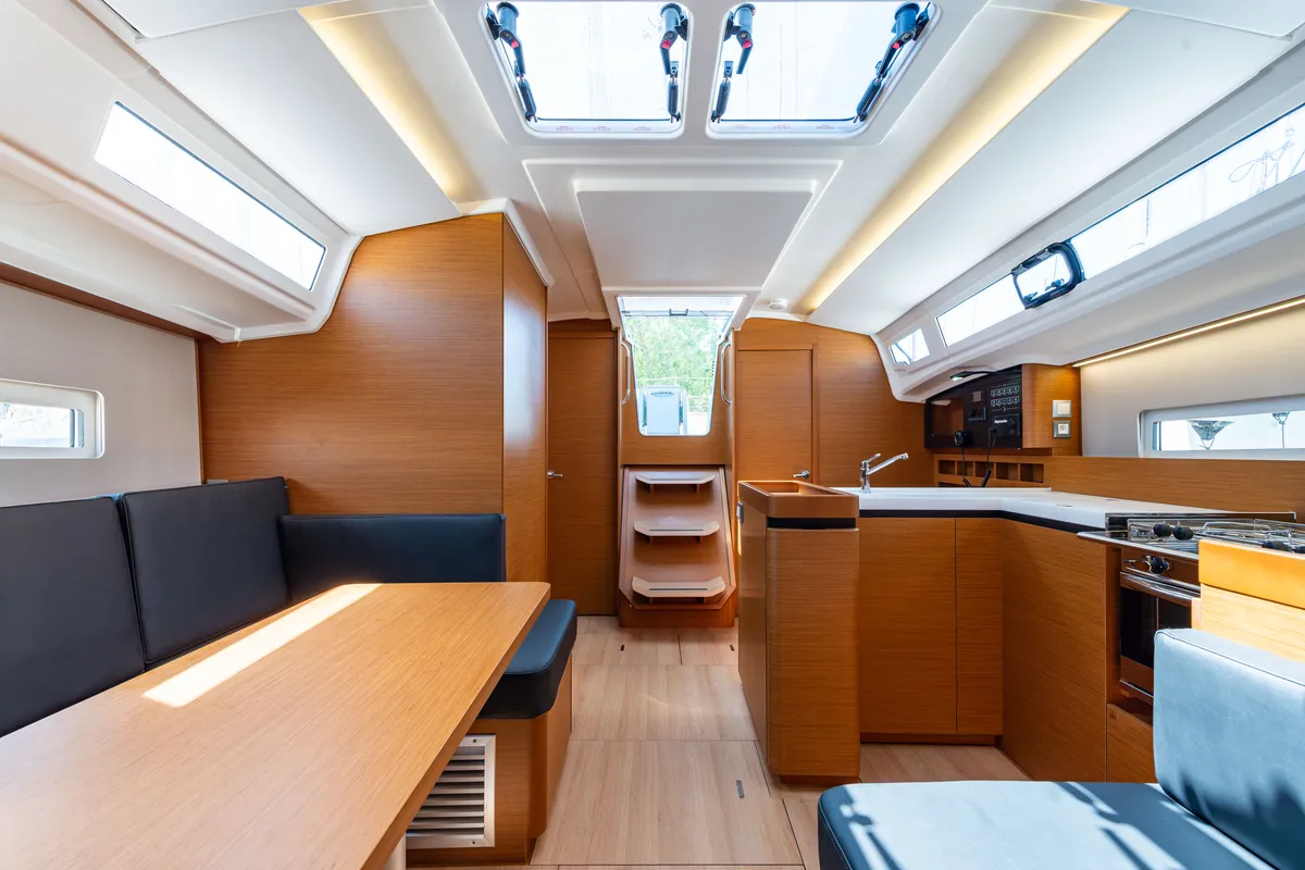 Salon of Martha, a Jeanneau Sun Odyssey 410 sailboat at Municipal Unit of Lefkada, Greece