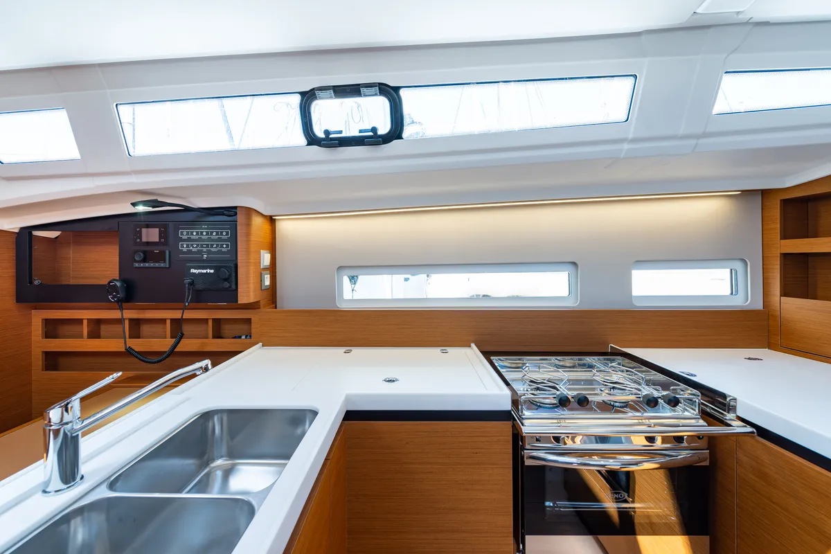 Galley of Martha, a Jeanneau Sun Odyssey 410 sailboat at Municipal Unit of Lefkada, Greece