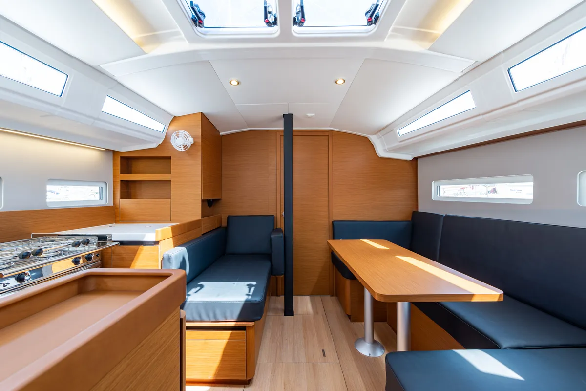 Salon of Martha, a Jeanneau Sun Odyssey 410 sailboat at Municipal Unit of Lefkada, Greece