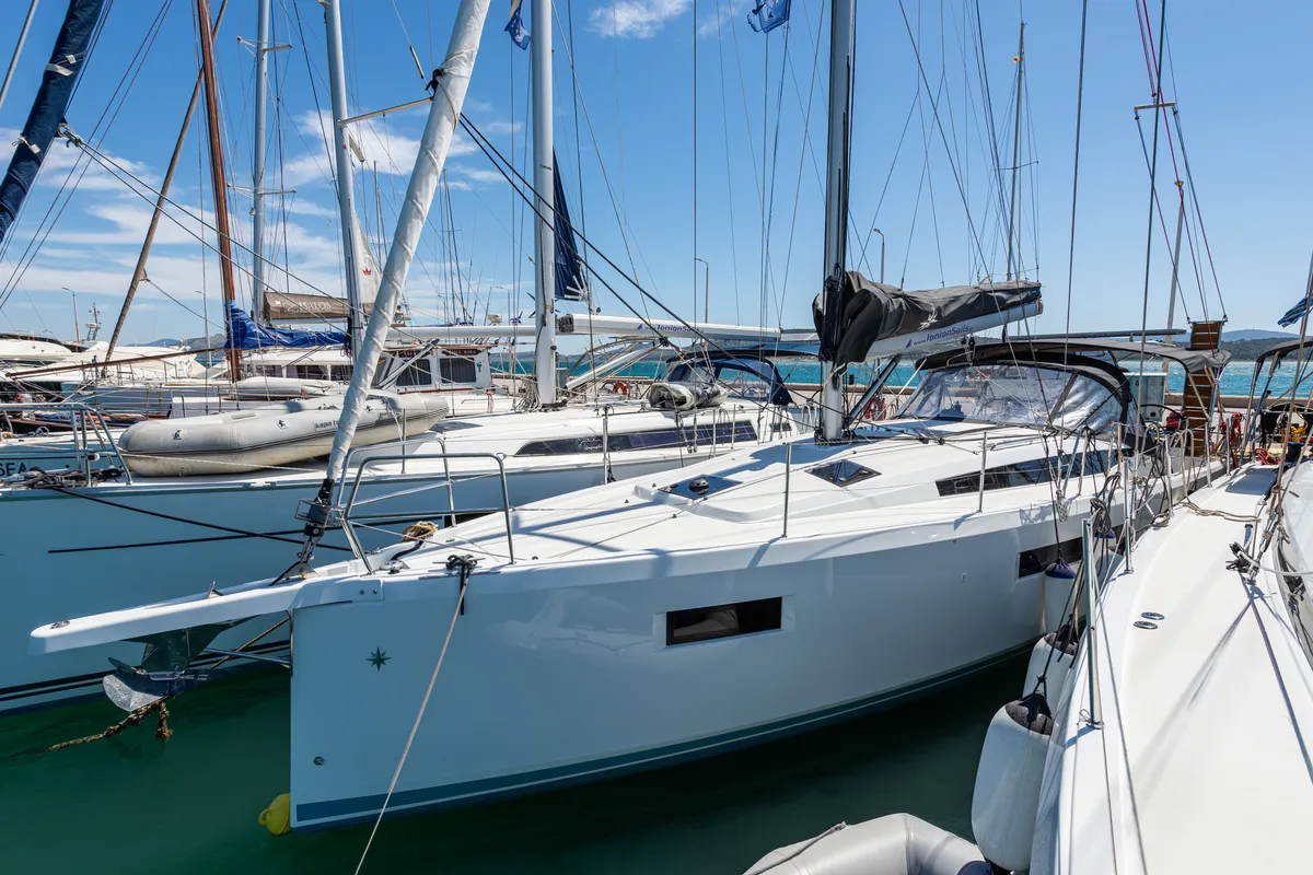 Exterior view of Martha, a Jeanneau Sun Odyssey 410 sailboat at Municipal Unit of Lefkada, Greece