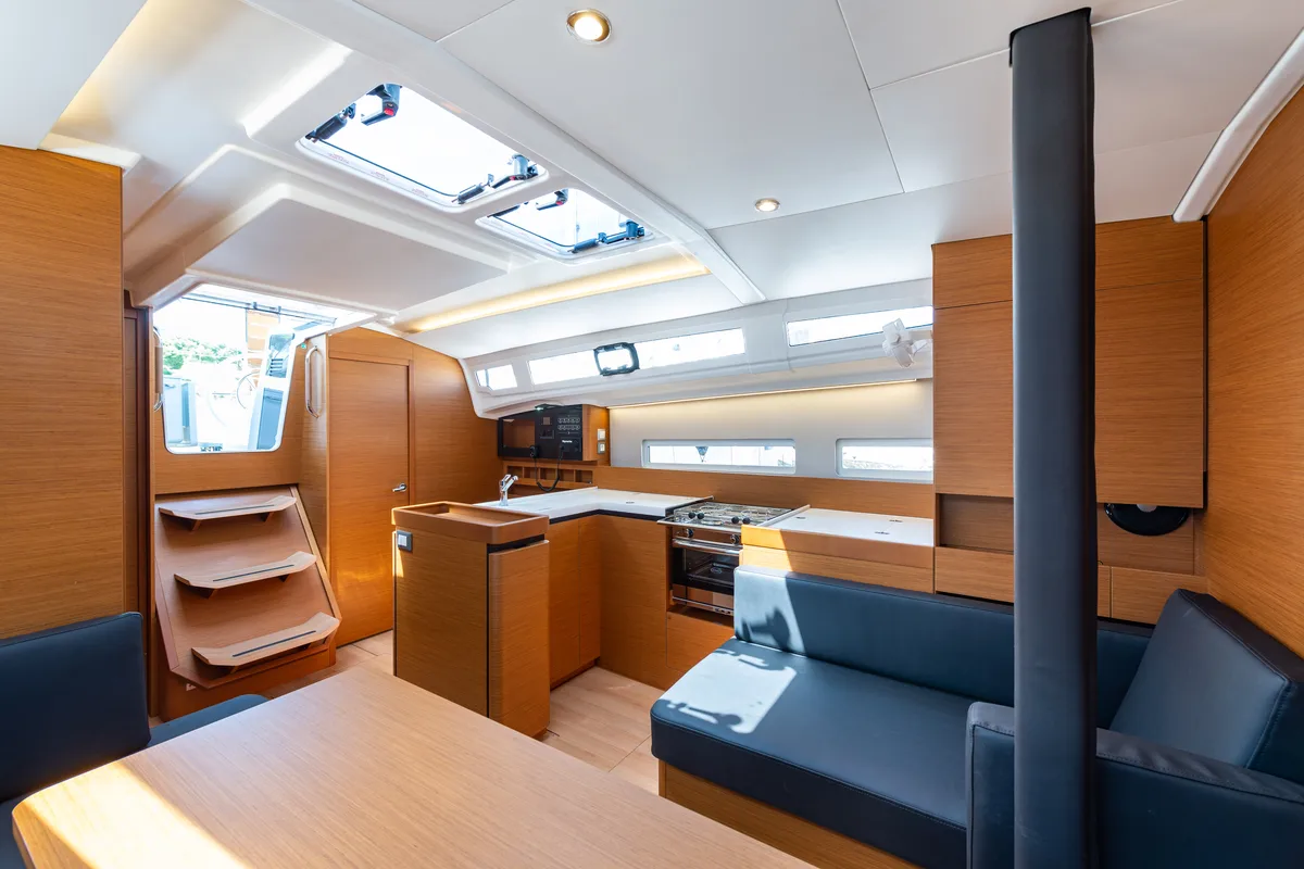 Salon of Martha, a Jeanneau Sun Odyssey 410 sailboat at Municipal Unit of Lefkada, Greece