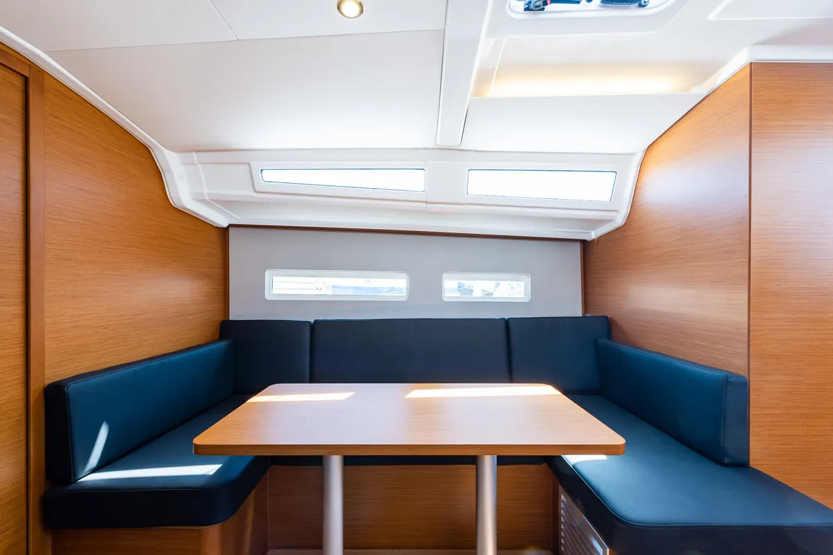 Salon of Martha, a Jeanneau Sun Odyssey 410 sailboat at Municipal Unit of Lefkada, Greece