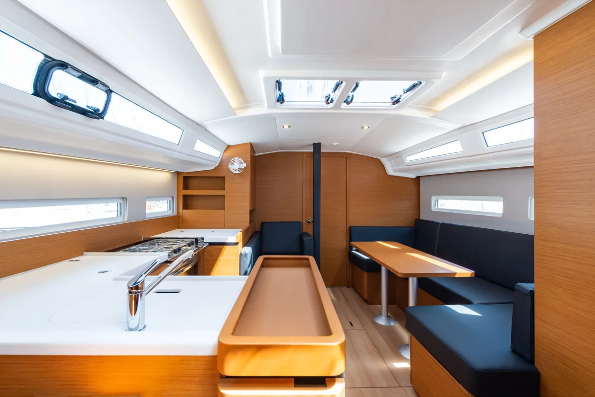 Salon of Martha, a Jeanneau Sun Odyssey 410 sailboat at Municipal Unit of Lefkada, Greece
