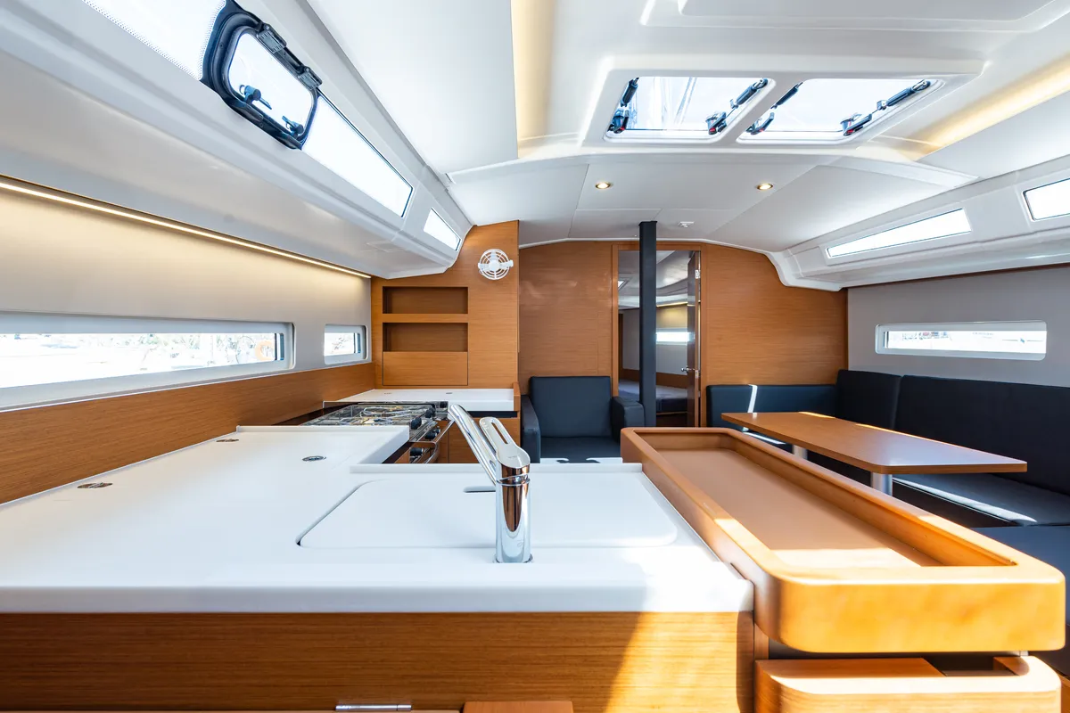 Galley of Martha, a Jeanneau Sun Odyssey 410 sailboat at Municipal Unit of Lefkada, Greece