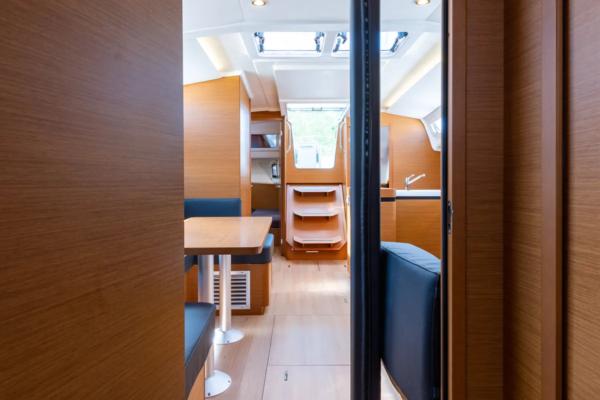 Salon of Martha, a Jeanneau Sun Odyssey 410 sailboat at Municipal Unit of Lefkada, Greece