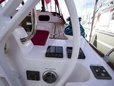 Cockpit of Google, a Elan Impression 40 sailboat at Grad Trogir, Croatia