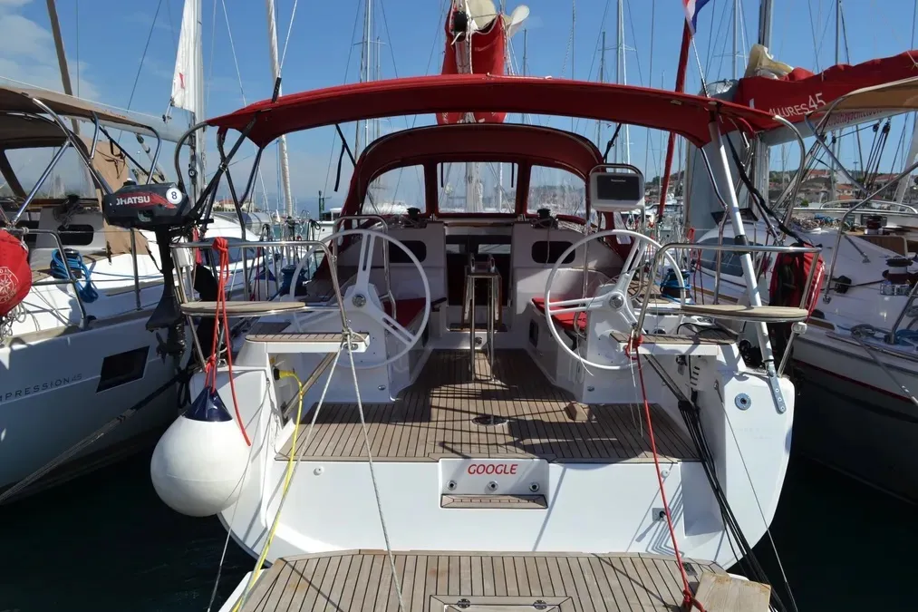Cockpit of Google, a Elan Impression 40 sailboat at Grad Trogir, Croatia