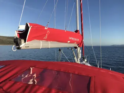 Deck of Google, a Elan Impression 40 sailboat at Grad Trogir, Croatia